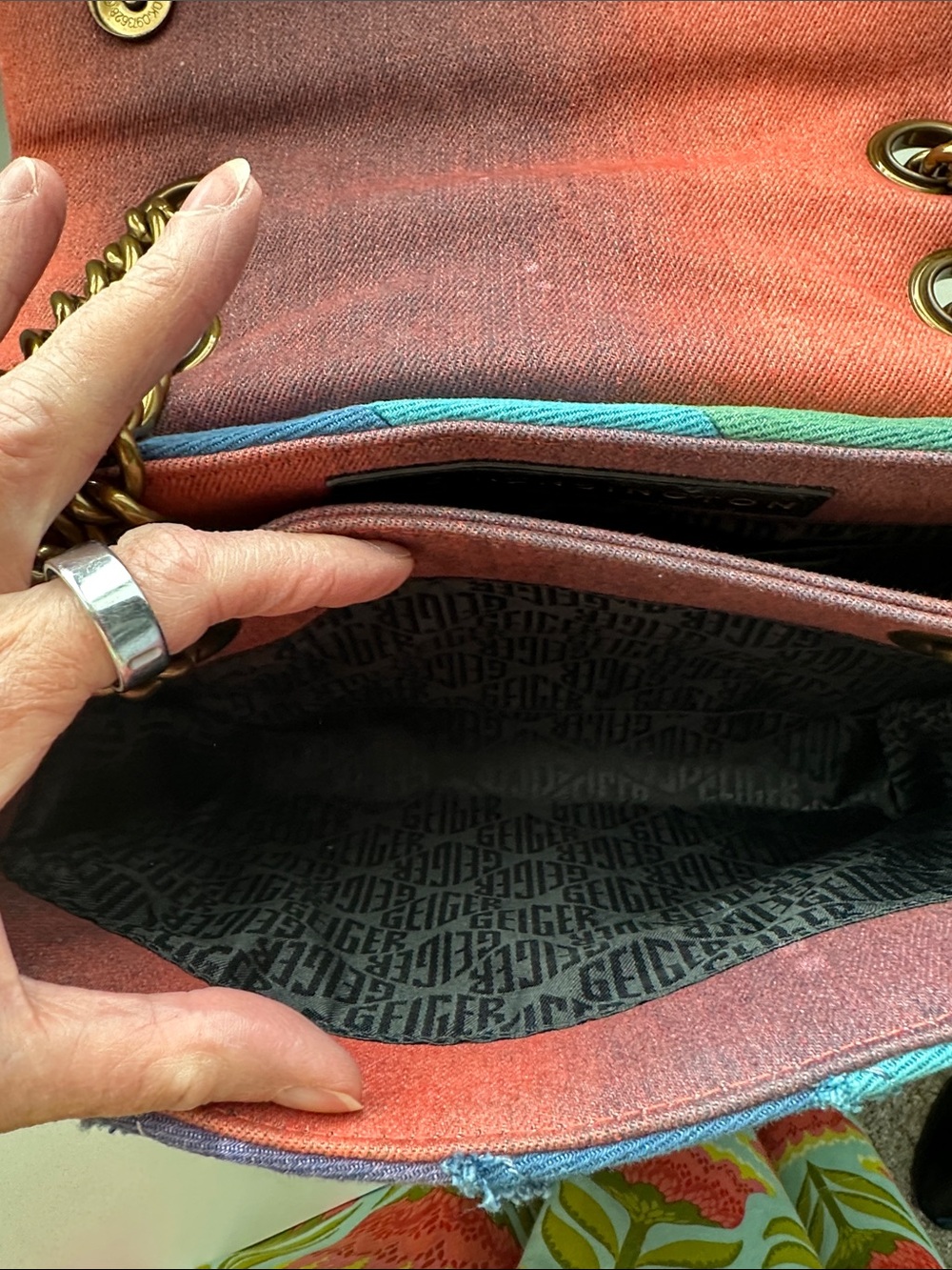 Stunning Kurt Geiger Kensington handbag in multi color denim. - Picture 9 of 13